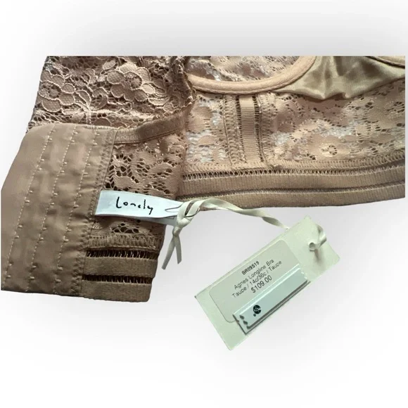 Lonely Label Agnes Longline Lace Bra, Vintage Inspired, Taupe, 36C, NWT